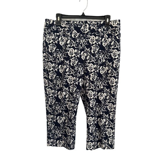 Coral Bay Navy & White Rose Print Floral Capri’s Size 12 - Picture 1 of 6